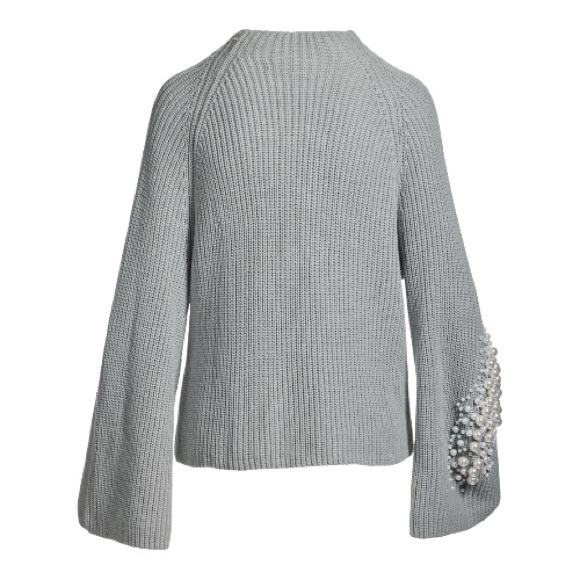 Boston Proper Pearl Embellished Sweater NWT Gray Knit Flare Sleeve Statement Top - Picture 3 of 3